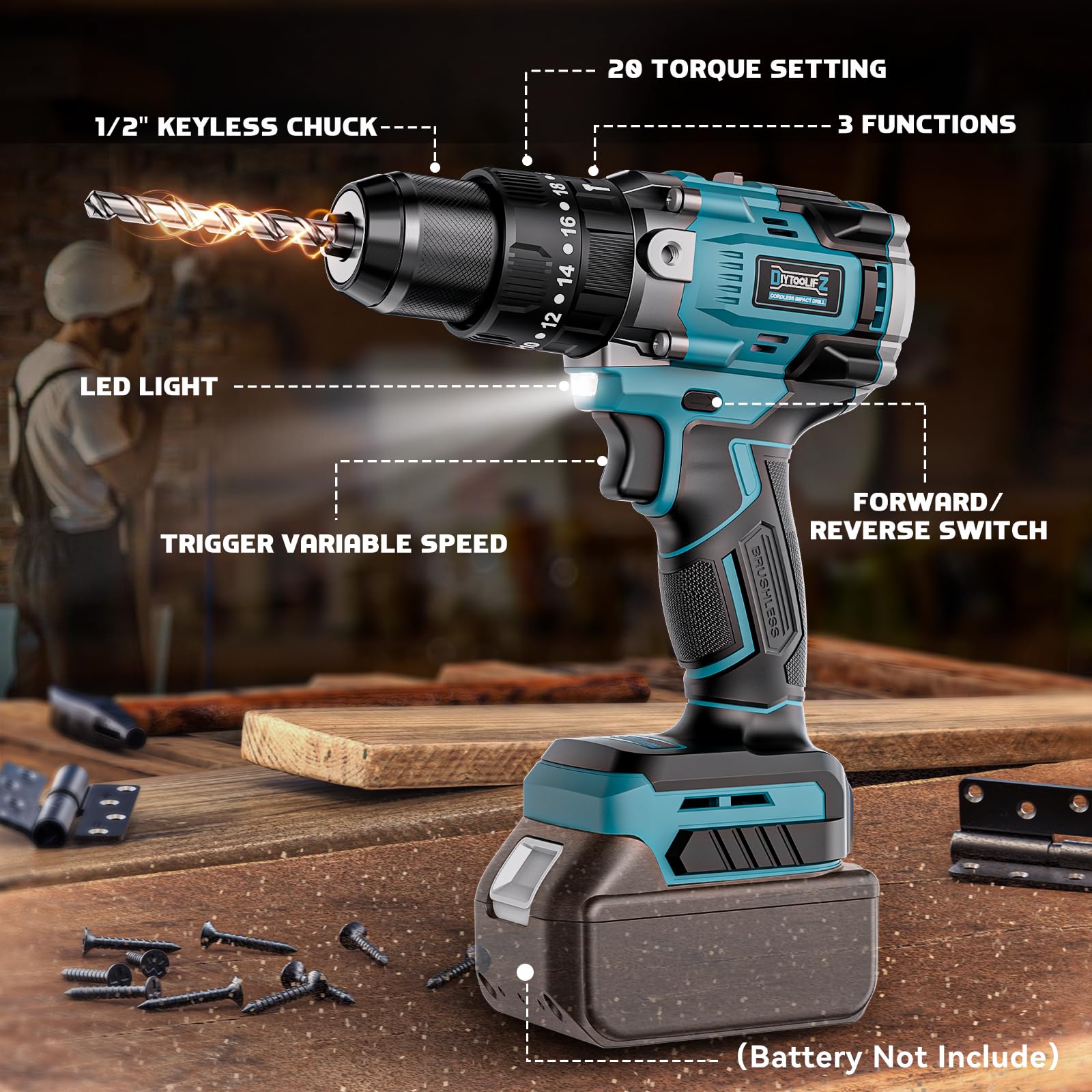 Cordless Power Drill for Makita 18v Battery: 3 Modes Electric Power Driver/Drill Kit Tool, 1/2 Inch Keyless Chuck Cordless Impact Drill Set, 20 Position, Variable Speed, for Home, Garden(No Battery)