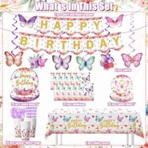 Yingoto 164pcs Butterfly Birthday Decorations Tableware Set, Butterfly Baby Shower Decorations, Butterfly Birthday Party Supplies Tableware for Girl Baby Shower Birthday Decorations