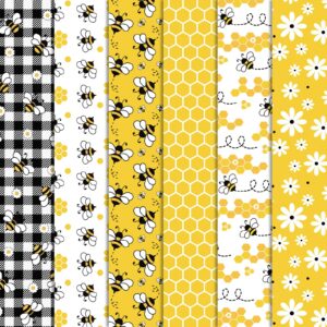 whaline 6pcs summer cotton fabric bundles bee daisy honeycomb plaid fat quarters bee theme quilting patchwork squares for diy handmade craft decor, 18 x 22 inch