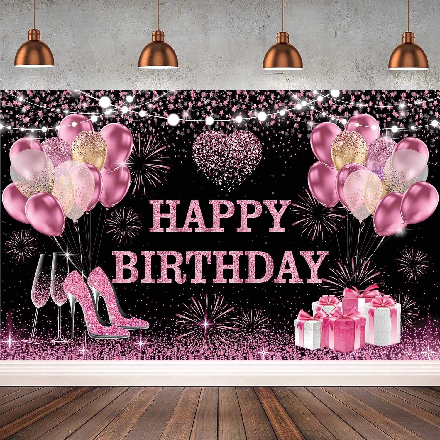 YinQin 180x120 cm Pink Gold Happy Birthday Backdrops Cloth 71x47 in. Birthday Photography Backgrounds Glitter Black Rose Gold Birthday Banners Rose Gold Happy Birthday Sign Decoration for Women Girl