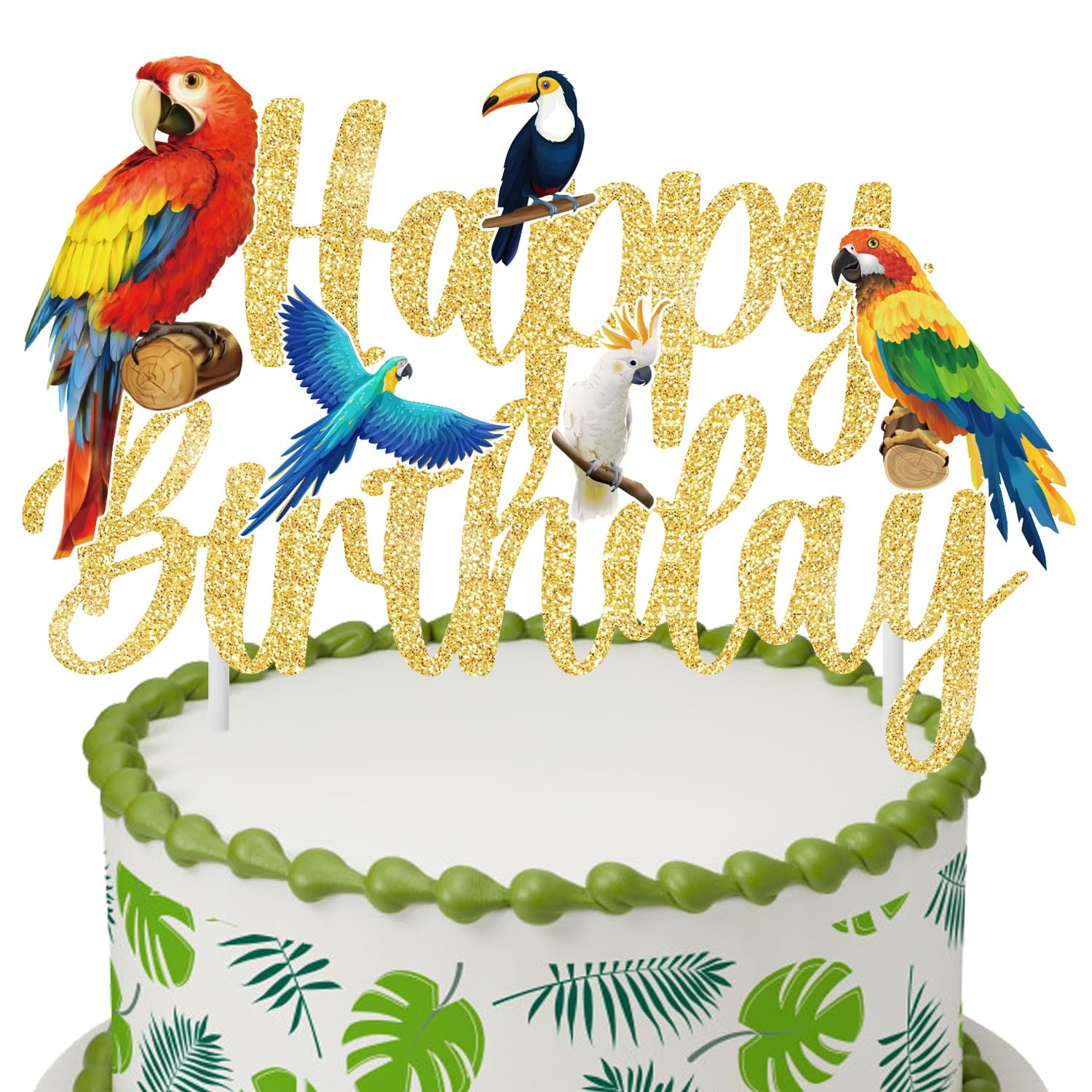 Parrot Birthday Cake Decoration Tropical Bird Birthday Cake Topper Parrot Happy Birthday Cake Pick Parrot Birthday Party Decoration for Birds Themed Baby Shower Supplies