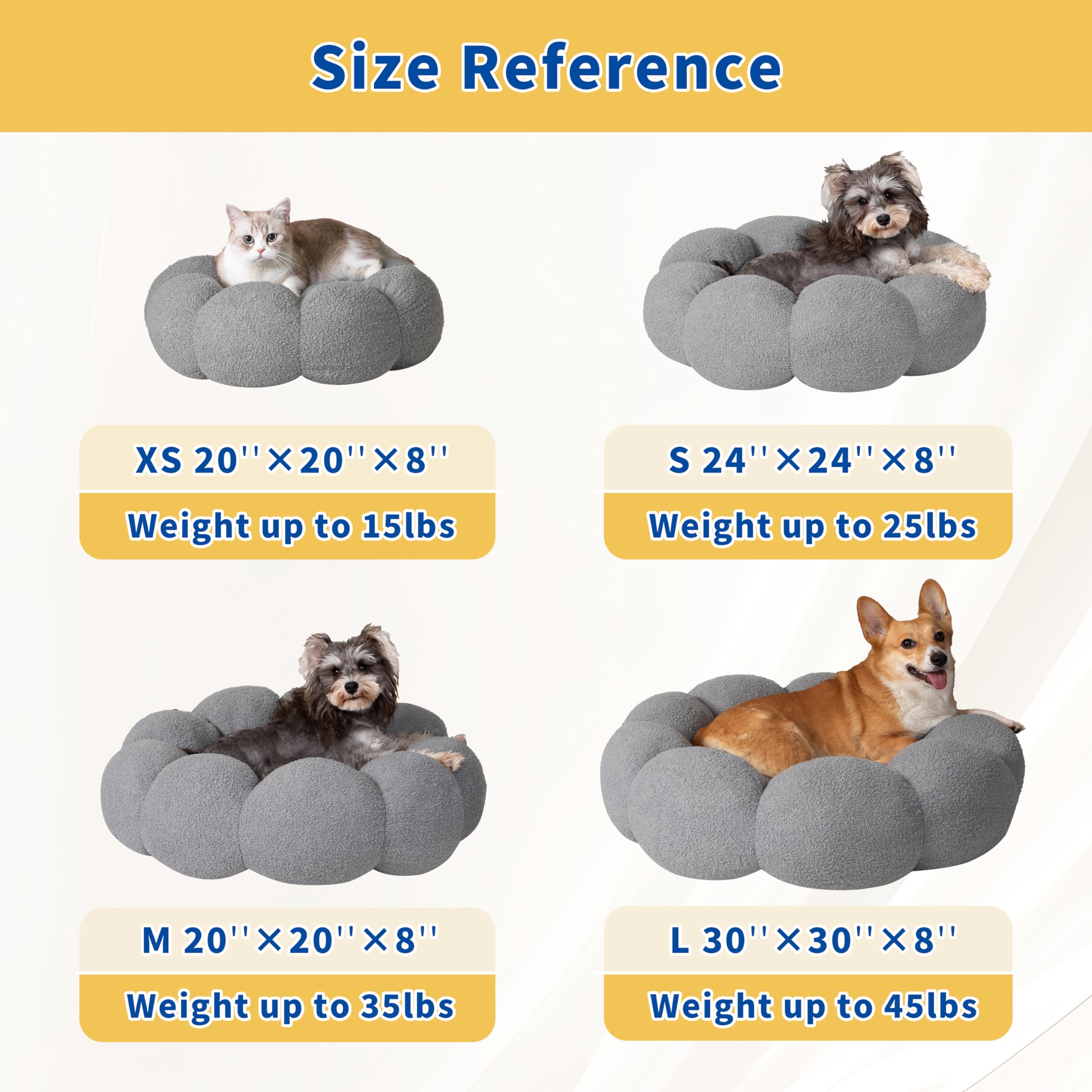 WESTERN HOME WH Calming Dog Beds for Small Dogs-Fluffy Flower Cat&Dog Bed in Plush Teddy Sherpa, Round Donut Cuddler Small Dog Bed, Non-Slip Machine Washable Pet Bed Fits up to 25 lbs, Grey 24"