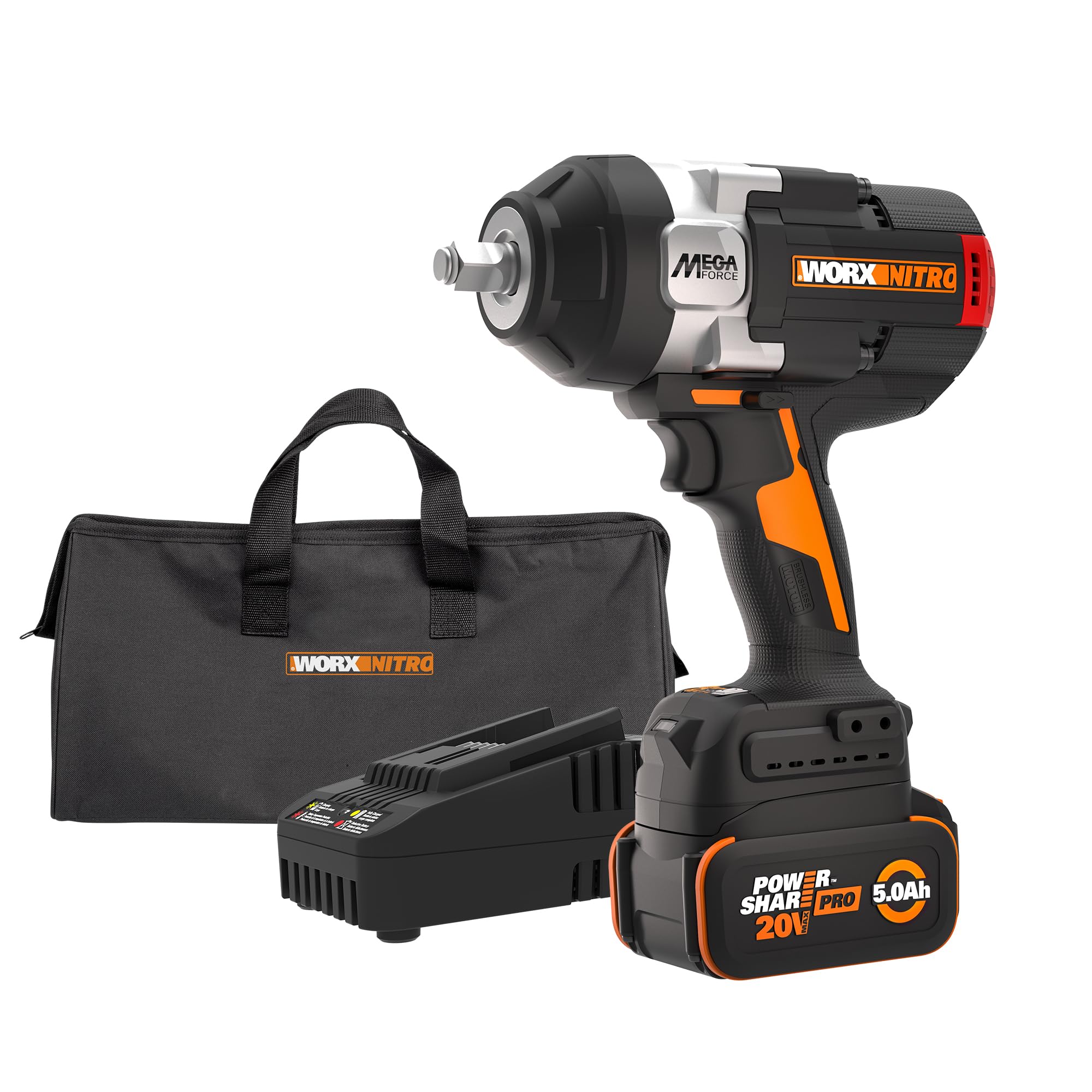 WORX Nitro 20V Brushless High Torque 1/2" Cordless Impact Wrench 1400 FT/LBS, Battery Impact Wrench with Constant Torque System, Compact Impact Wrench with Auto Mode – Battery & Charger Included