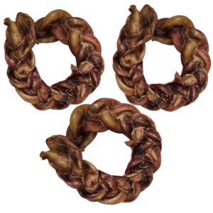 hotspot pets braided bully stick rings for dogs - (3 pack) premium all natural long twisted beef pizzle dog chew treats - grain free fully digestible rawhide alternative bones