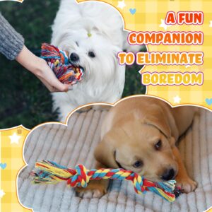 RoundFunny 100 Pieces Knot Rope Dog Toys Multi Color Puppy Knot Chew Toy Cotton Puppy Toys Dental Dog Teething Toys 2 Knot Dog Tug for Small and Medium Dogs Aggressive Chewers Supplies