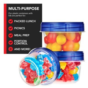 Stock Your Home 4oz Plastic Containers with Twist Top Lids (6 Pack), 1/2 Cup Small Freezer Containers for Leftover Food, Airtight Reusable Soup Containers with Lids, Microwave and Dishwasher Safe