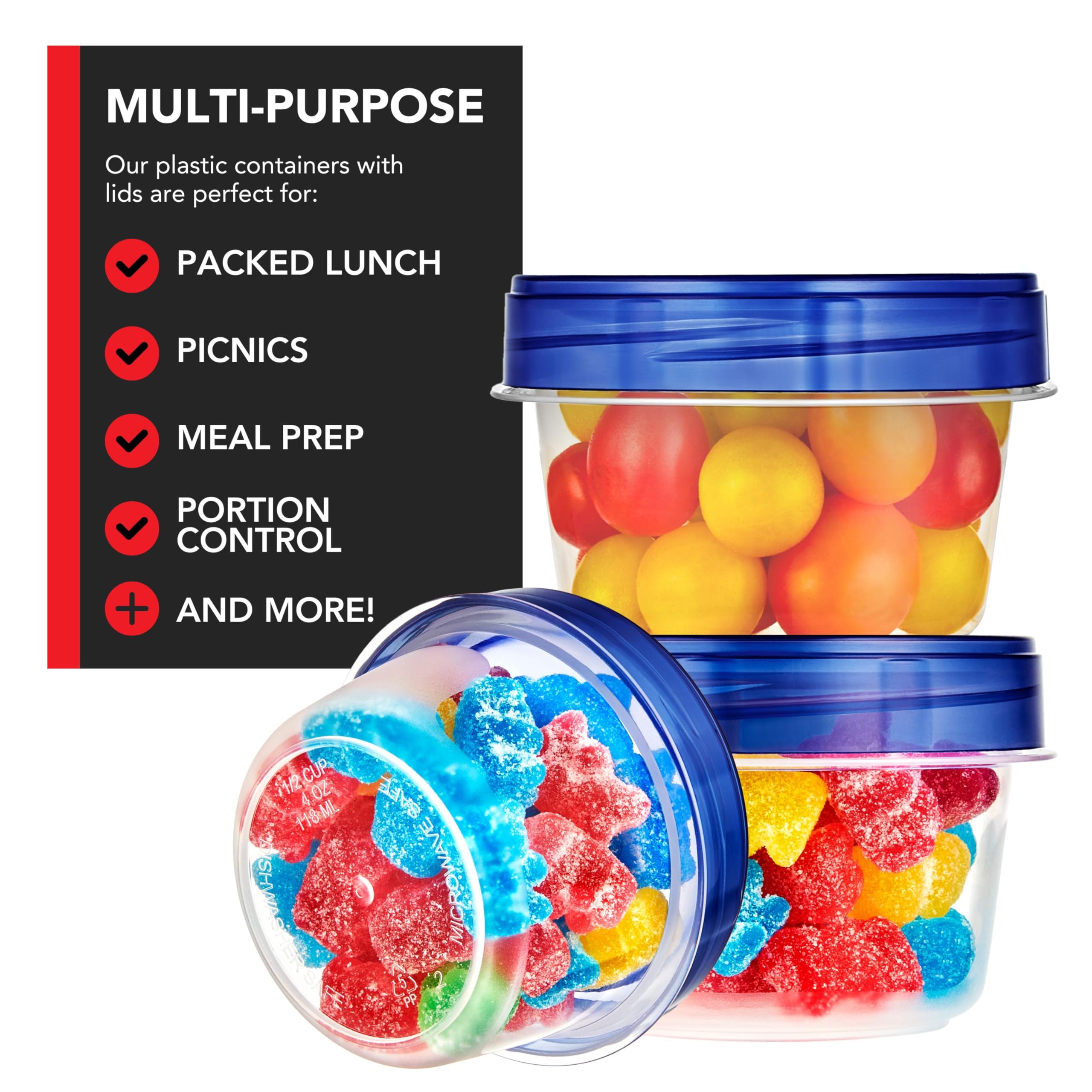 Stock Your Home 4oz Plastic Containers with Twist Top Lids (6 Pack), 1/2 Cup Small Freezer Containers for Leftover Food, Airtight Reusable Soup Containers with Lids, Microwave and Dishwasher Safe