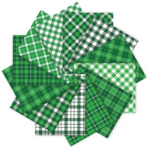 whaline 12pcs st. patrick's day cotton fabric bundles green plaid fat quarters buffalo plaid quilting patchwork for irish holiday diy handmade craft, 10 x 10 inch