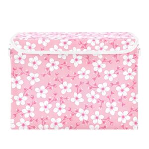 white pink cherry blossom storage bins with lids collapsible storage cubes containers box closet organizer fabric storage basket for bedroom shelves clothes nursery office gifts home decor