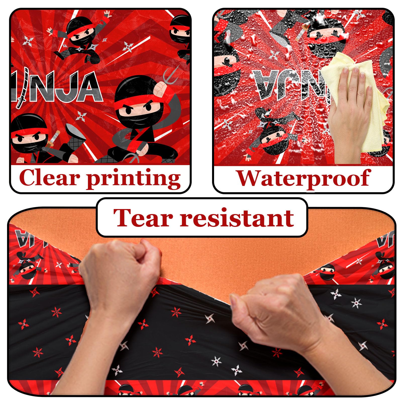 Bezkega 3pcs Ninja Birthday Tablecloths,Ninja Birthday Party Decoration Karate Theme Table Covers Waterproof Rectangle for Kid Ninja Master Birthday Party Supplies