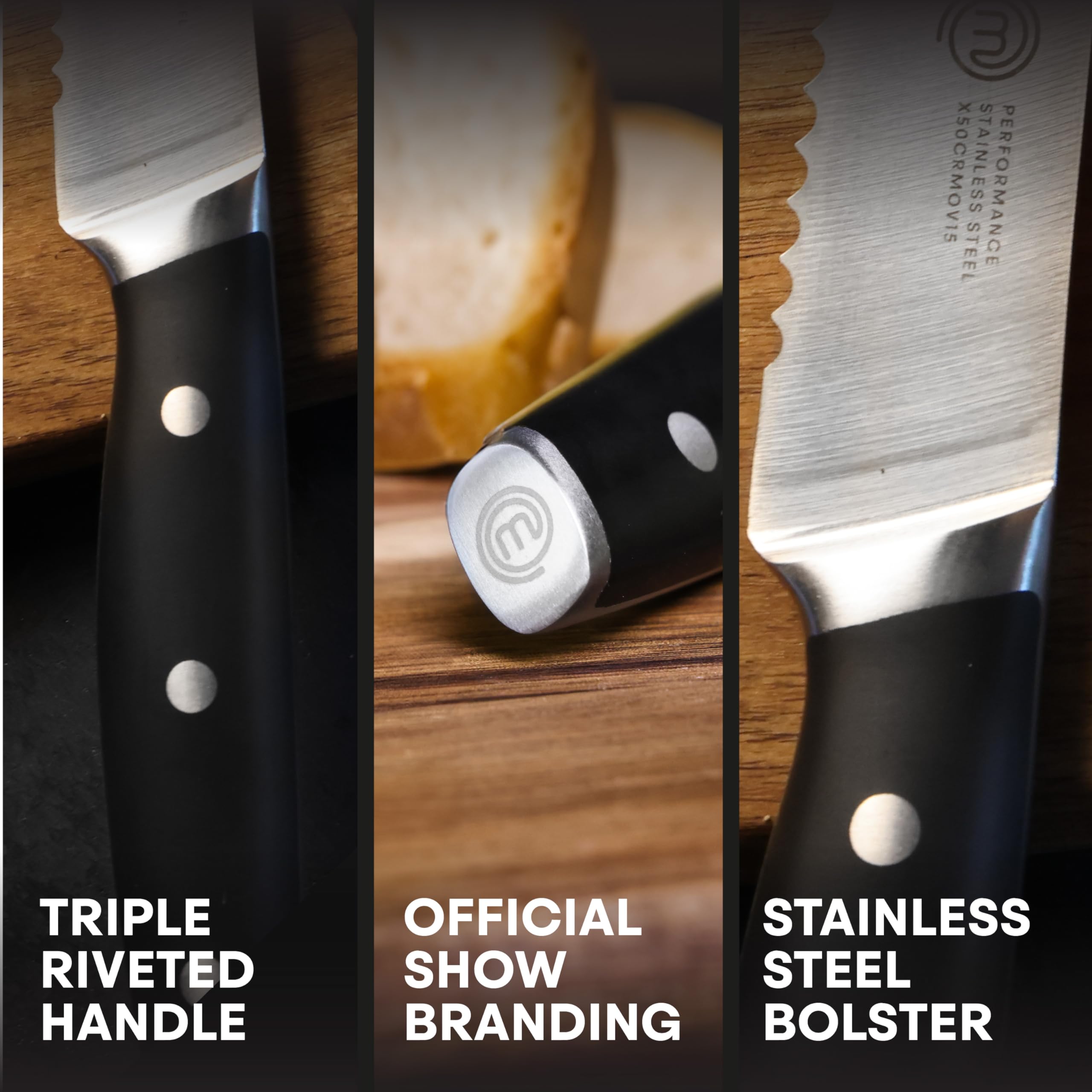 MasterChef Bread Knife 13" with High Carbon Stainless Steel Blade and Triple Riveted Handles, Professional Quality Kitchen Knife for Precision Cooking at Home, Perfectly Balanced, Razor Sharp