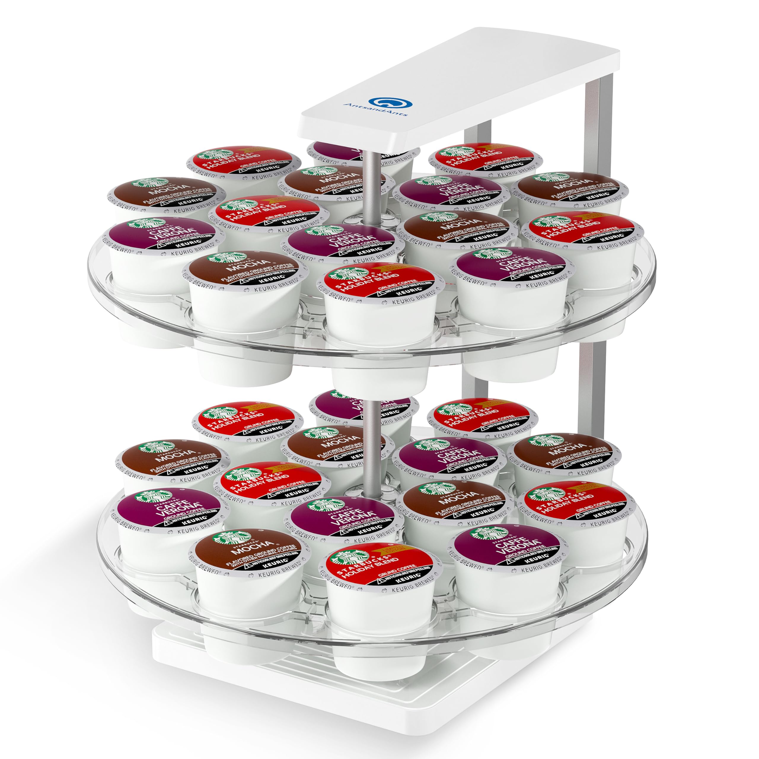 AntsandAnts K Cup Holder: 2-Tier K Cup Organizer 360° Smooth Spin Joy Ease, Coffee Pod Holder Stylish Design for Home Kitchen Office, Compatible with 30 Keurig K-Cup Pods