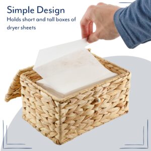 AuldHome Design Water Hyacinth Dryer Sheet Dispenser (Natural); Woven Fabric Softener Sheet Holder for Laundry Room