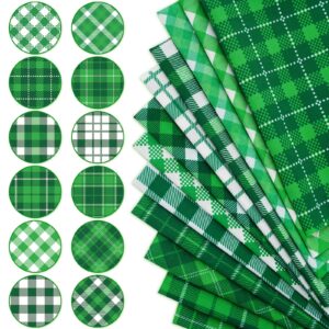 Whaline 12Pcs St. Patrick's Day Cotton Fabric Bundles Green Plaid Fat Quarters Buffalo Plaid Quilting Patchwork for Irish Holiday DIY Handmade Craft, 10 x 10 Inch