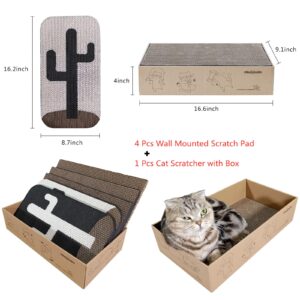 Miwoowim 4 Pcs Cat Scratcher Wall Mounted Scratch Pad +Cat Scratcher Box Door Cat Nail File Scratcher for Wall Modern Cute Cardboard Vertical Cat Scratching Post, Furniture Protector