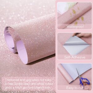 Qianglive Glitter Pink Contact Paper 17.3"×120" Self Adhesive Sparkly Pink Peel and Stick Wallpaper Bling Flash Wallpaper for Cabinet DIY Decoration