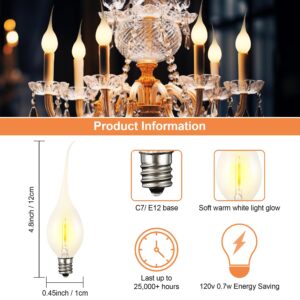 Meonum 12 Pcs Silicone Dipped Candle Light Bulbs, LED Silicone Candle Bulbs, 0.7 Watts Candle Chandelier Light Bulbs, C7 Light Bulbs, E12 120V White Silicone Light Bulbs for Window Candle