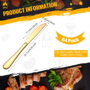 Gisafai 64 Pcs 9 Inch Gold Steak Knives Set Golden Serrated Knife Stainless Steel Steak Knife Butter Knife Dinner Knives for Kitchen Wedding Party Restaurant, Dishwasher Safe and Easy to Clean