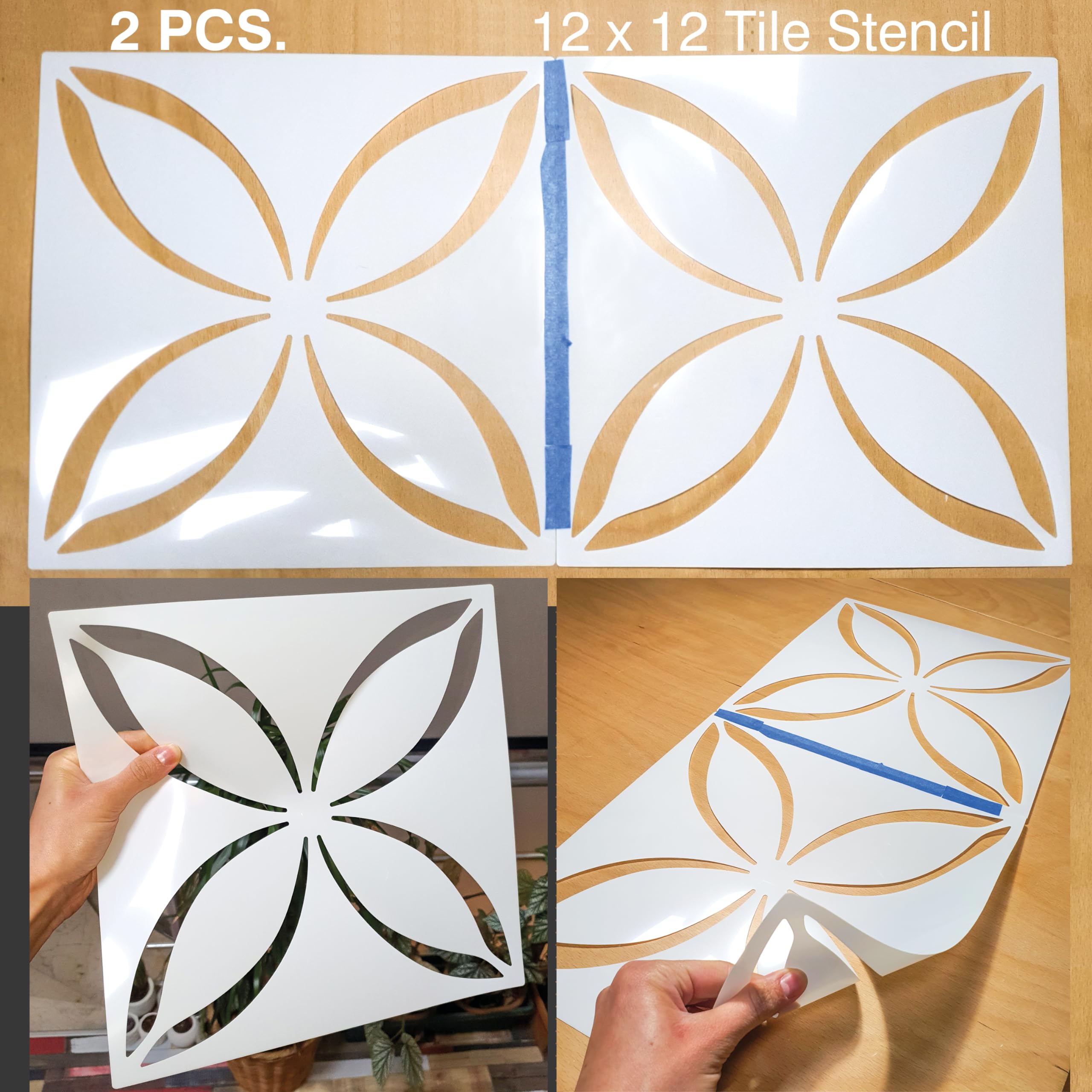 2 Pcs12 x 12" Tile Stencil Painting Stencil for Walls and Floors - Reusable - Stencils for Painting - Stencil for Home Decor (Design-4)