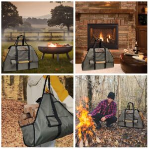 Large Firewood Log Carrier, Canvas Log Carrier Bag Tote, Sturdy Fireplace Wood Stove Accessories, Perfect for Carrying Wood at Indoor or Outdoor, Camping Storage Basket with Handles