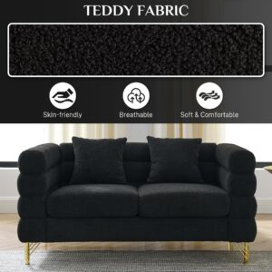 OUYESSIR 60 Inches Teddy Sofa, Mid Century Loveseat Sofa with Metal Legs, 2 Seater Couch with 2 Pillows for Bedroom, Living Room, Lounges, Office, Apartment,Small Space