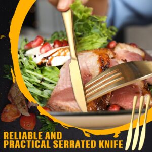 Gisafai 64 Pcs 9 Inch Gold Steak Knives Set Golden Serrated Knife Stainless Steel Steak Knife Butter Knife Dinner Knives for Kitchen Wedding Party Restaurant, Dishwasher Safe and Easy to Clean