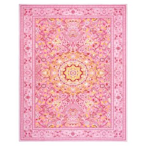 HOMETHIC 8x10 Area Rugs Machine Washable Boho Rug Oriental Floral Soft Indoor Carpet Low Pile Non Slip Large Rugs for Living Room Bedroom Office Dining Room Decor Aesthetic, Pink