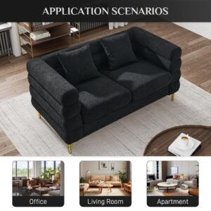 OUYESSIR 60 Inches Teddy Sofa, Mid Century Loveseat Sofa with Metal Legs, 2 Seater Couch with 2 Pillows for Bedroom, Living Room, Lounges, Office, Apartment,Small Space