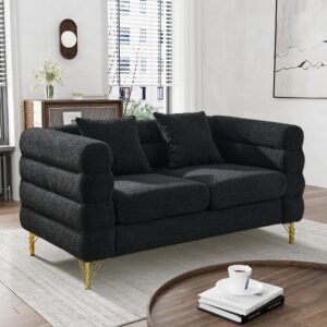 ouyessir 60 inches teddy sofa, mid century loveseat sofa with metal legs, 2 seater couch with 2 pillows for bedroom, living room, lounges, office, apartment,small space