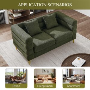 OUYESSIR 60 Inches Teddy Sofa, Mid Century Loveseat Sofa with Metal Legs, 2 Seater Couch with 2 Pillows for Bedroom, Living Room, Lounges, Office, Apartment,Small Space