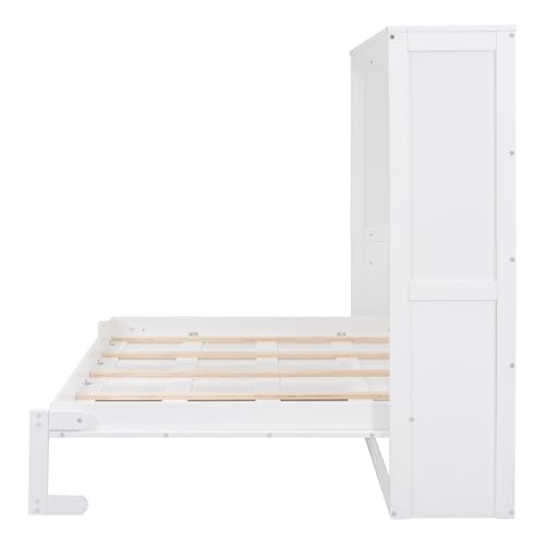 DEYOBED Full Size Multifunctional Murphy Bed, Comfortable Wall Bed for Bedroom Apartment Dorm, Can be Folded Away into a Cabinet, No Box Spring Needed, White