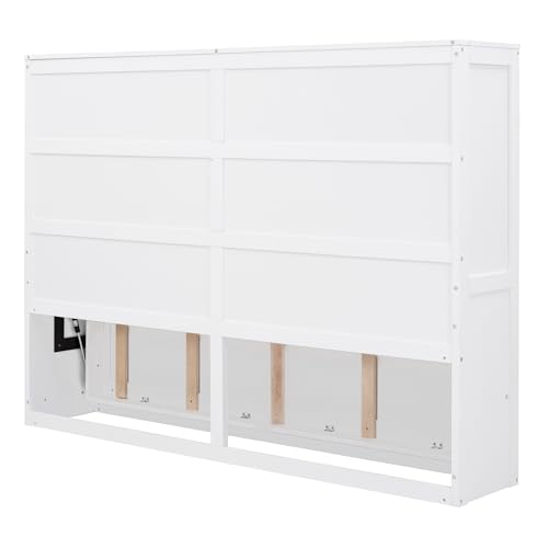 DEYOBED Full Size Multifunctional Murphy Bed, Comfortable Wall Bed for Bedroom Apartment Dorm, Can be Folded Away into a Cabinet, No Box Spring Needed, White