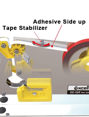 Excell Stainless Steel Tape Bag Sealer ET-606STK EZ-Cut, Tape Sealer with Trimmer and Stabilizer, 0.5" Wide Bag Taper with 3" Core