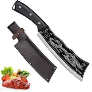 handmade dragon knife, 8.2'' cuchillo de cocina afilado, dragon slaying knife, black dragon knife, super sharp high carbon stainless steel kitchen knives, powerful kitchen cleaver with sheath (b)