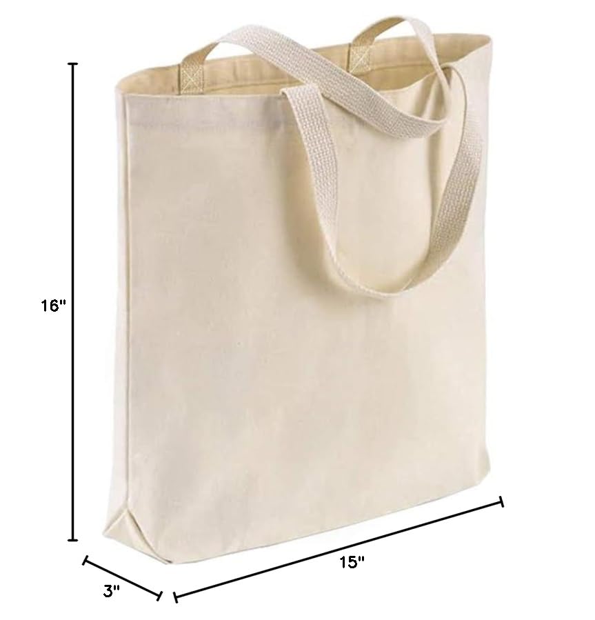 Wholesale Canvas Tote Bags, 15"W x 16"H x 3"G, Cotton Reusable Grocery Shopping Bags, Blank, DIY Painting Printing Embroidery (3, Natural Tote Bags)