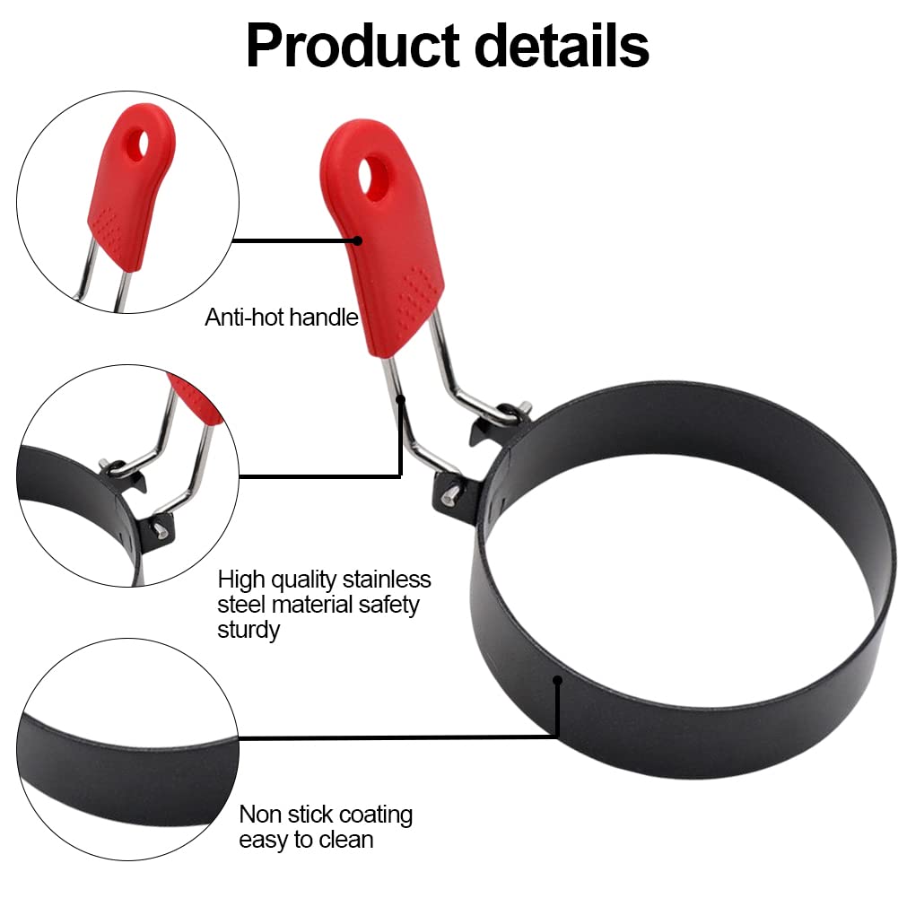 3" Round Egg Maker Ring 4PCS Egg Rings with Silicone Oil Brush,Egg Circles Stainless Steel Egg Rings Non-Stick Frying Egg Maker Molds for Frying Eggs and Egg Mcmuffins