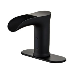 hhoommee touchless bathroom sink faucet automatic sensor tap mixer with deck plate (black)