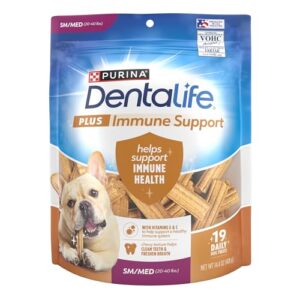 purina dentalife plus immune support chicken, apple and blueberry flavor small/medium dog dental chews - 19 ct. pouch