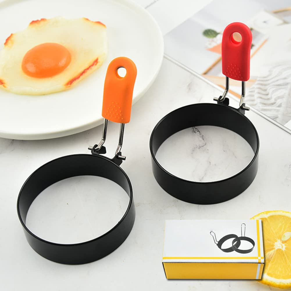 3" Round Egg Maker Ring 4PCS Egg Rings with Silicone Oil Brush,Egg Circles Stainless Steel Egg Rings Non-Stick Frying Egg Maker Molds for Frying Eggs and Egg Mcmuffins