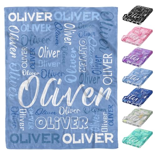 PerStudio Personalized Baby Blanket Custom Name Blankets Throws for Kids Boys Girls Customized Christmas Birthday Gifts for Adults