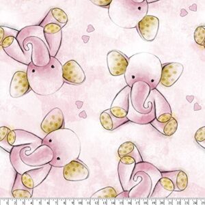 Elephants Pink Anti-Pill Premium No-Sew Throw Fleece Fabric Kit (50x60)