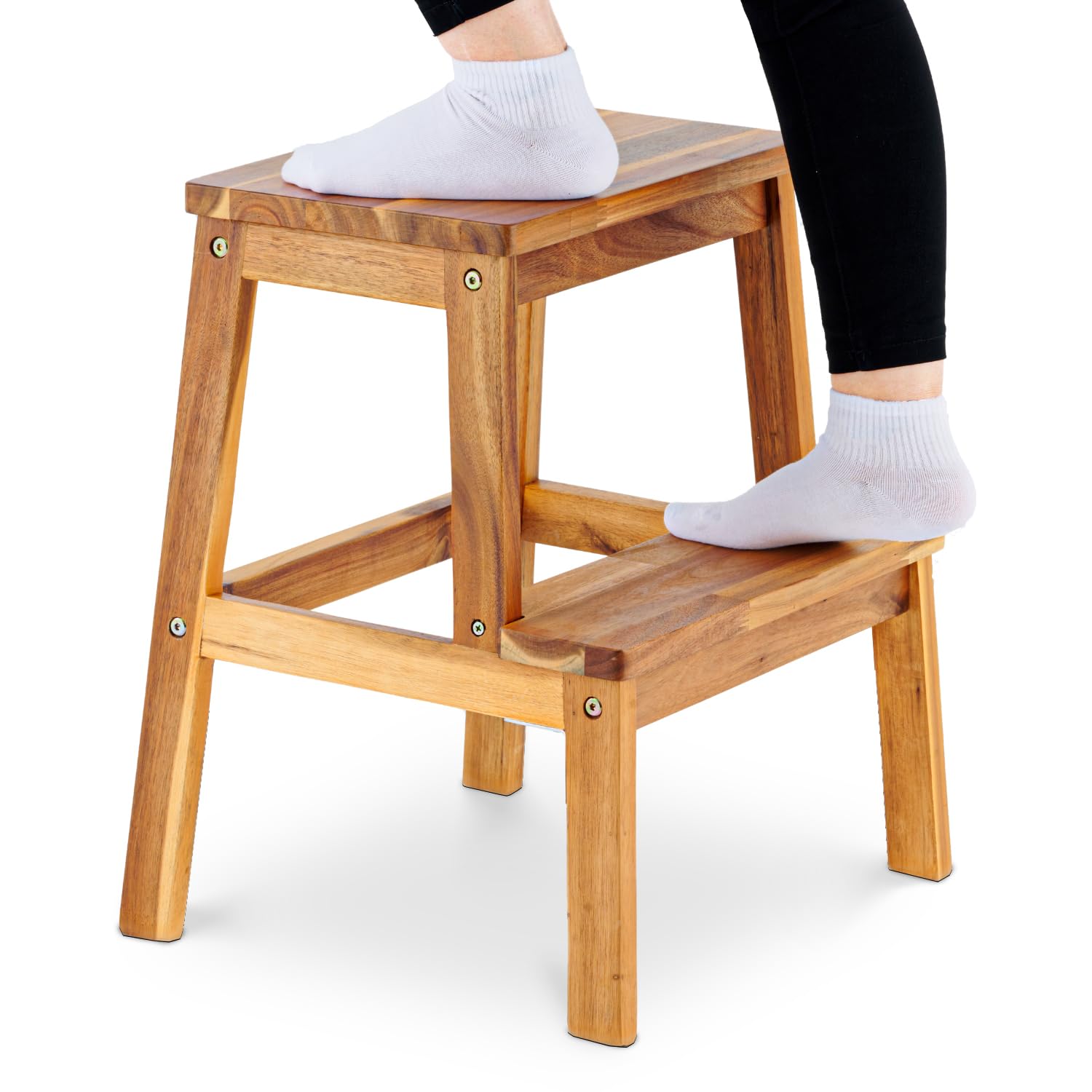 BEEFURNI 2 Step Wood Stool, Wooden Step Stools for Adults & Kids 350 lbs, Kids Step Stool, Bathroom,Bedroom Stool, Closet Step Stool, Easy to Assemble, 1 Year Manufacturer Warranty