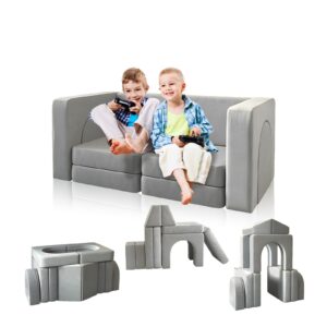 hoopyosms 10-piece modular kids play couch convertible foam sofa for toddlers fun indoor playroom & bedroom seating soft & versatile design, grey