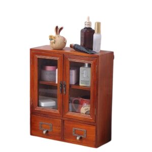 rzgzklsh vintage medicine cabinet-12"x4.7"x14"tabletop cabinet,countertop dathroom cabinet-wood storage cabinets with doors and shelves- floating shelf cabinet organization（brown