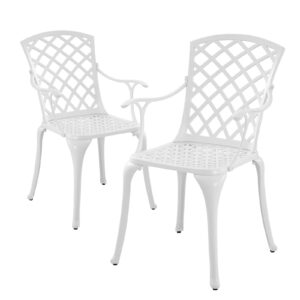 withniture outdoor white cast aluminum arm chair, set of 2 patio dining chairs, all-weather metal outdoor chairs w/armrests, bistro chairs set of 2 for patio, deck, garden, yard (white b, set of 2)