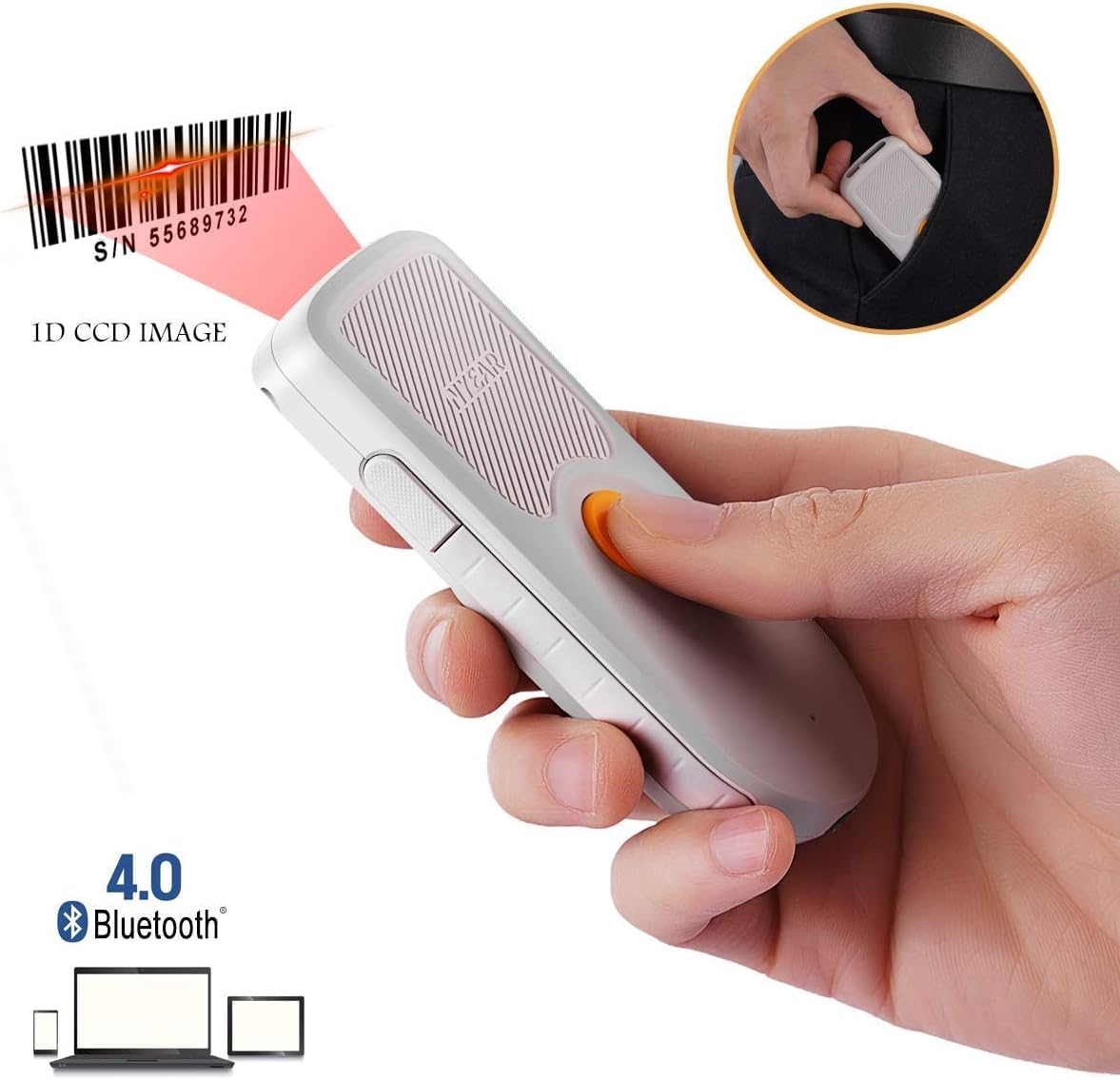 NYEAR Mini BLE Bluetooth 2D & QR & 1D CMOS Barcode Scanner with APP Without scanning Barcode to Set parameters conveniently,with Real Voice Announcement,NT1000