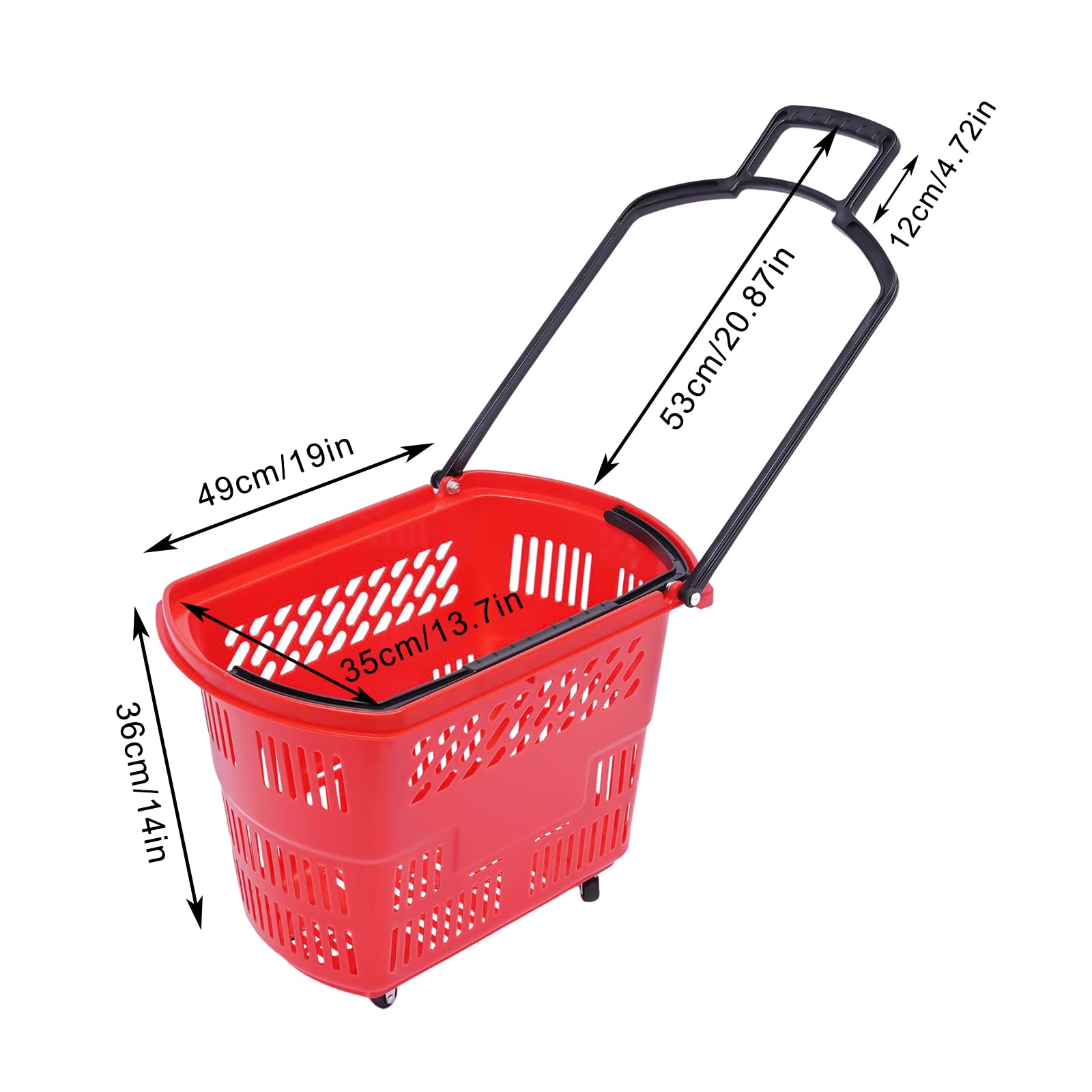 6PCS Shopping Carts with Wheels and Handle, Plastic Shopping Basket Red 35L, Portable Rolling Shopping Basket Set in Supermarkets and Retail Stores Laundries