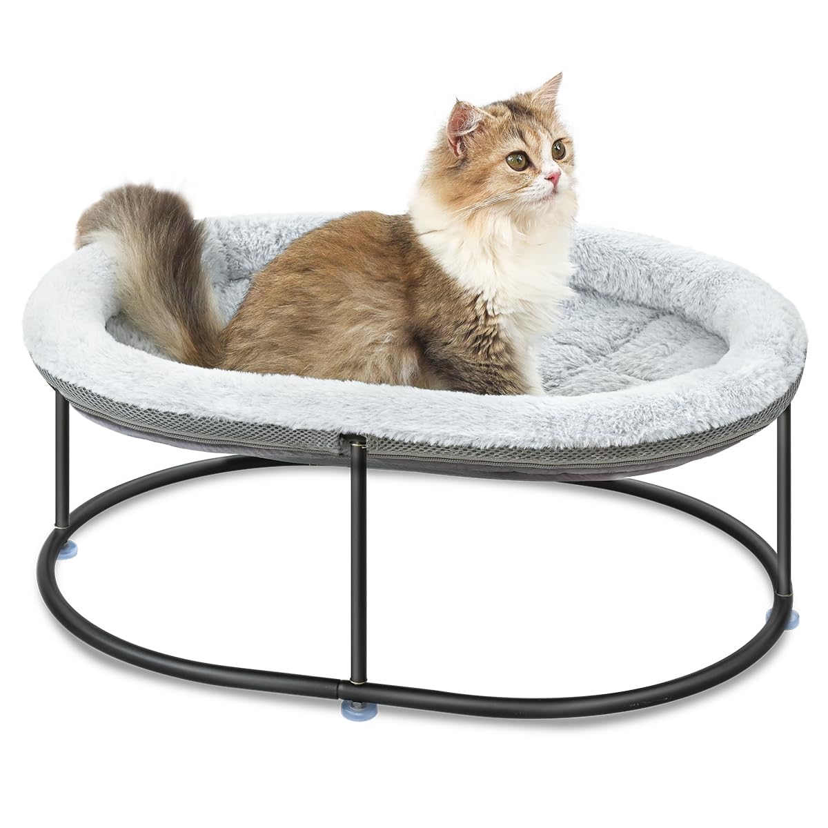 Zoratoo Elevated Cat Hammock Bed for Indoor Cats, Fluffy Warm Cuddle Cat Bed with Detachable Pad Bed Cover, Portable Pet Bed Raised Cuddler for Sleeping Kittens, Small Dog, Oval Cat Hammock Grey