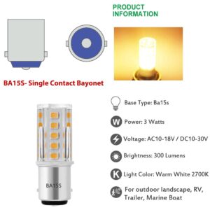 Beispiel 12 Volt BA15S Led Bulbs,1156 1141 DC Bayonet Single Contact Base, 3W AC/ DC12V Low Voltage BA15S Bulb for Landscape RV Camper Interior Marine Boat Trailer Lights,Warm White 2700K, Pack of 3