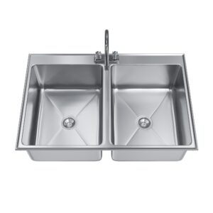 AmGood Stainless Steel Compartment Drop-in Sink. NSF (2 Bowl 16" x 20" x 10" with Faucet)